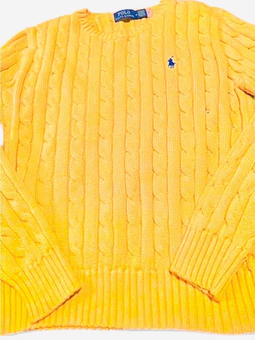Polo Ralph Lauren Women’s Bright Yellow Cable Knit Crewneck Sweater Size M - Picture 6 of 6